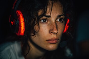 Focused Gamer with Headset