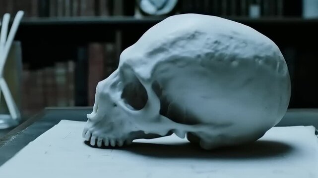 Human Skull Model on the Table, a Symbol of Mortality, Reminder of Life's Preciousness