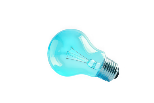 Blue light bulb, an isolated electrical glass object, bright with the concept of energy and technology - Powered by Adobe