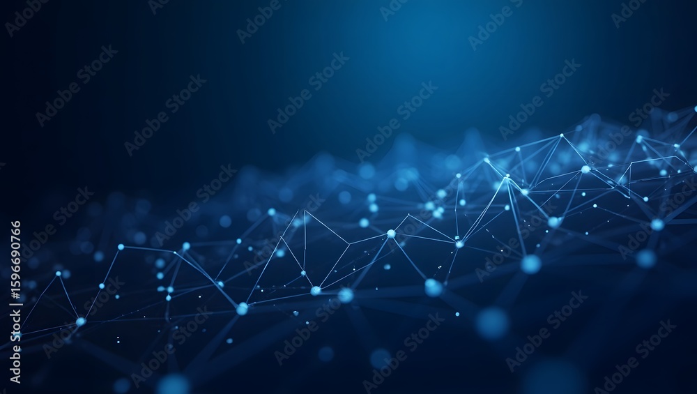 Fototapete glowing lines and nodes forming a network mesh, gradient background from cobalt to indigo, digital t