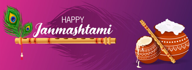 Dahi Handi, pot of cream on Krishna Janmashtami festival background of India