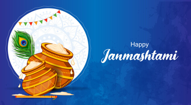 Dahi Handi, pot of cream on Krishna Janmashtami festival background of India