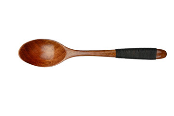 Elegant Wooden Spoon with Black Wrapped Handle Isolated on Transparent Background