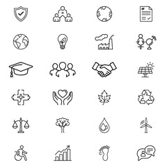 Fototapeta premium Collection of environmental and social responsibility line icons in a grid arrangement