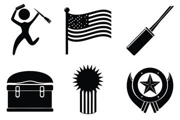 Set of black and white icons with american flag and star emblem silhouettes awesome icons