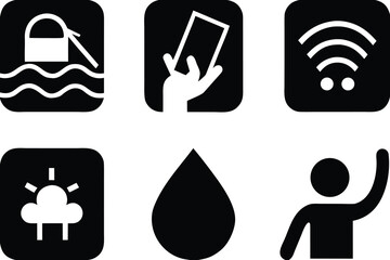 Set of black and white icons with diverse symbols graphic design