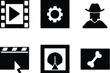 Set of isolated black and white icons silhouettes awesome icons