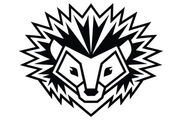Stylized hedgehog face with sharp geometric details creates a striking monochrome logo design