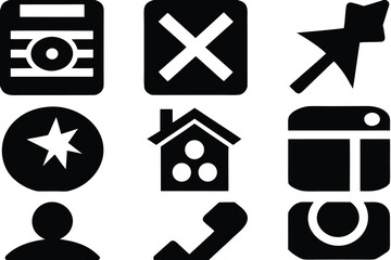 Set of simple black silhouettes of common objects and symbols awesome icons icon 128 png