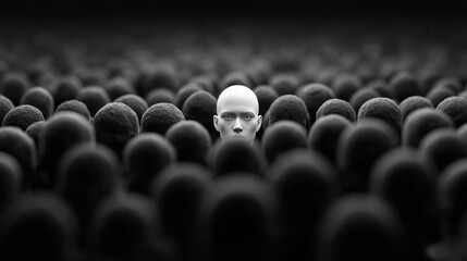 Obraz premium The Individuality Amidst the Crowd: A Monochromatic Study of Conformity and Uniqueness