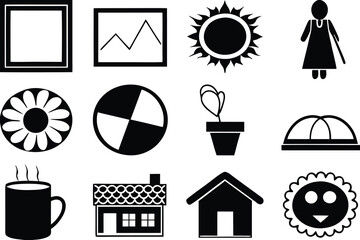 Simple black and white graphic icons set of silhouettes