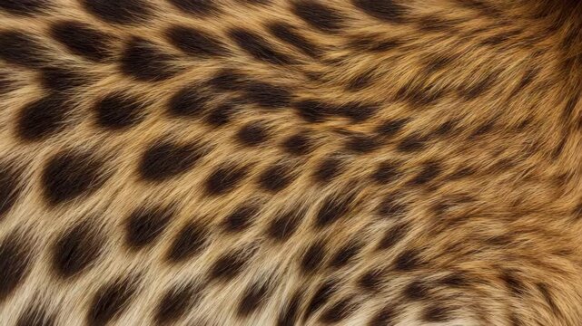 Detailed Close Up Shot of the Fur Texture of a Spotted Wild Cat Featuring Brown and Black Spots Against a Tan Background in Natural Sunlight