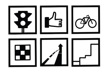 Traffic light thumbs up bicycle grid arrow stairs set of