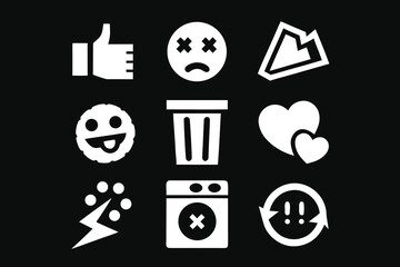 White graphic icons on black background set of