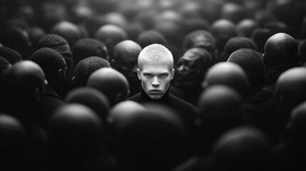 Obraz premium The Individuality Amidst the Crowd: A Black and White Portrait