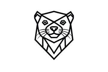 Geometric otter face showcases sharp, angular lines in a minimalist black and white animal portrait