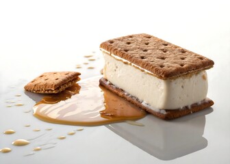 Ice Cream Sandwich Melting into a Puddle on White