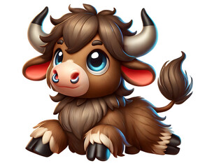 Obraz premium Illustration of a cute Yak sitting on a table isolated on a transparent background