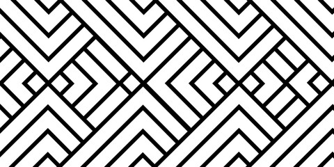 Seamless pattern with striped black white diagonal lines (zigzag, chevron). Rhomboid scales. Optical illusion effect. Geometric tile in op art. Vector illusive background. Futuristic vibrant design.