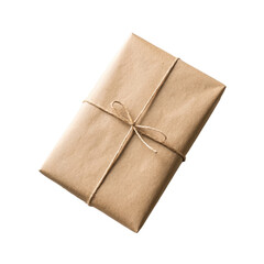 A brown paper package tied with twine isolated on white isolated on transparent background