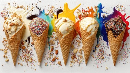 Colorful Ice Cream Cones with Rainbow Sprinkles