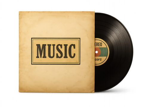 Vintage music record album cover with vinyl disc