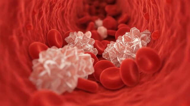 Microscopic View of Blood Clot Formation in Artery - A detailed microscopic view reveals the formation of blood clots within an artery.