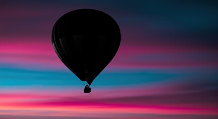Silhouette hot air balloon at sunset