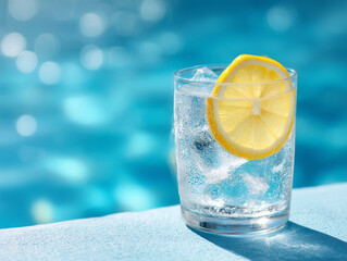 プールサイドの爽やかなレモンソーダ