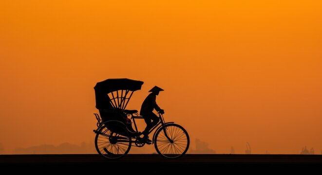 Silhouette of a cyclo at sunset