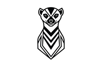 Stylized meerkat with geometric black and white stripes on white background is illustrated