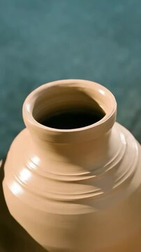 Pottery making with artisan hands on wheel, showing traditional craft and handmade process. 4K, vertical video, social media, 9:16, insta story
