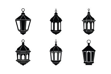 Arabic Lantern Icons set of silhouette vector illustration