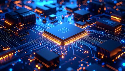 Obraz premium High-tech circuit board with glowing processor