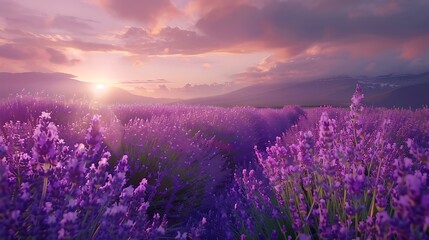 A field of lavender in full bloom with beautiful purple flowers