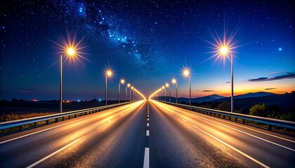 Obraz premium Highway at night, milky way, lights