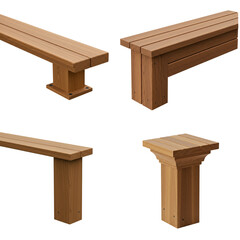 Set curb ramp plate. Wooden curb ramp plate with various angles and styles isolated on transparent background