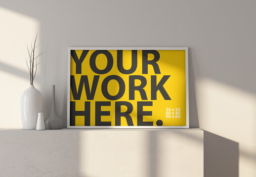 Horizontal poster Art Frame Mockup standing in room