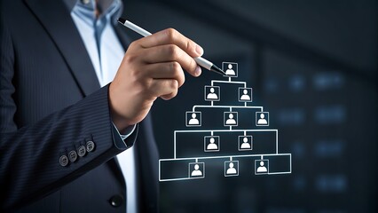 Business Professional Charts Structure with Stylus Illustration, Analyzing Hierarchical Workflow Visualization for Optimized Organizational Growth and Company Hierarchy