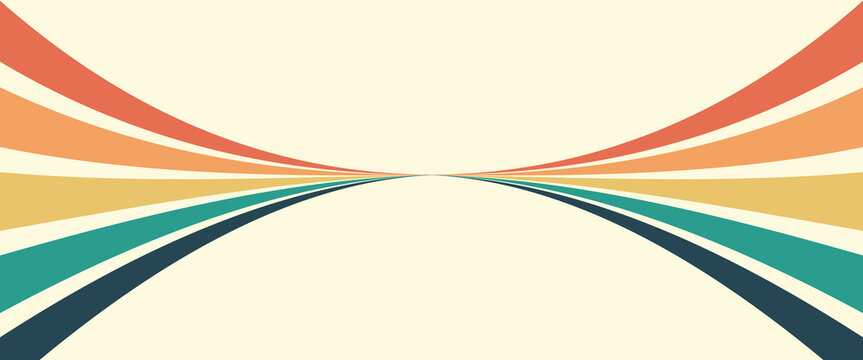 Abstract colorful 70s background vector. Vintage retro wallpaper with rainbow stripes and wavy lines.