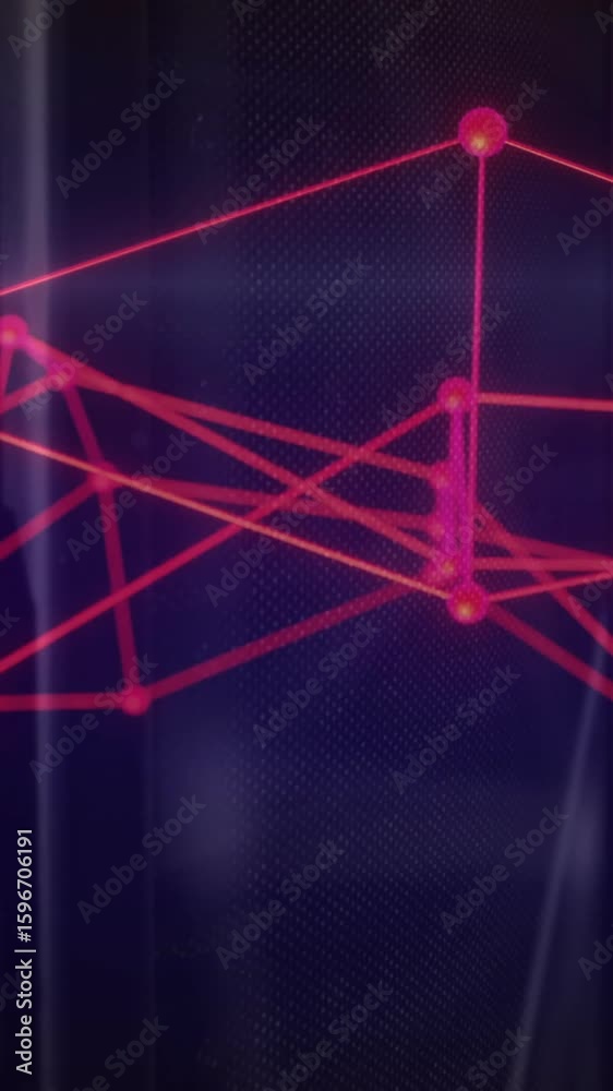 Wall mural forming abstract pattern, red geometric network lines over dark background