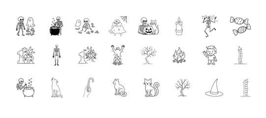  collection of black and white halloween themed icon or vector illustration