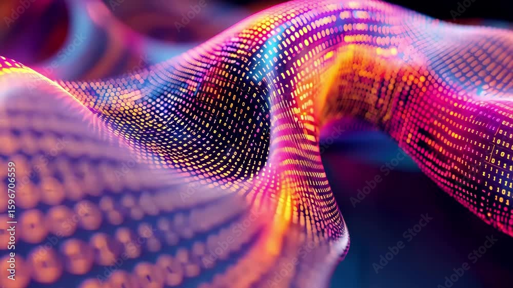 Poster Digital data torus with vibrant colors and flowing patterns representing computer code abstraction, Digital data torus Computer code abstraction Seamless 3D