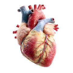 3D heart model showcasing arteries, valves, and structure in anatomical precision, isolated on transparent background for education or healthcare. --v 7.0 --s 250 --raw