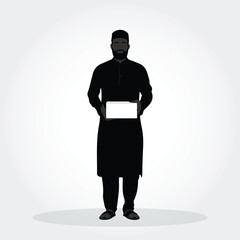 Muslim Delivery Man Silhouette – Halal Flat Vector with Package and Islamic Dress
