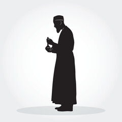 Muslim Scientist Silhouette Vector – Islamic Researcher in Traditional Dress with Lab Equipment