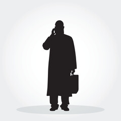 Muslim Businessman Silhouette – Islamic Flat Vector Character Holding Briefcase and Phone