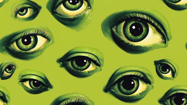 Seamless horror eyes pattern on a green background