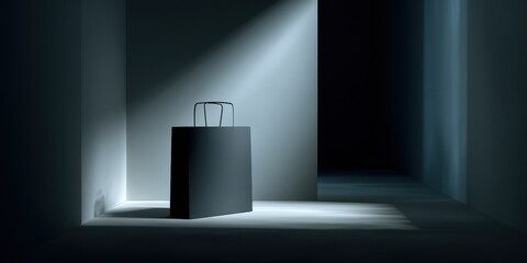 Elegant minimalist display of dark shopping bag in studio