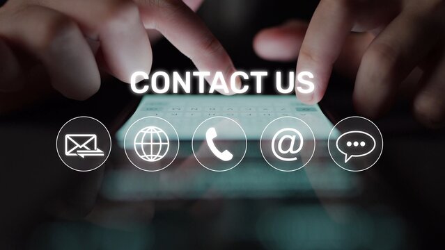 UI concept for contact us section showing icons for email, web, phone, and message. Contact and support icons help streamline business communication and improve customer contact experience. Muxer